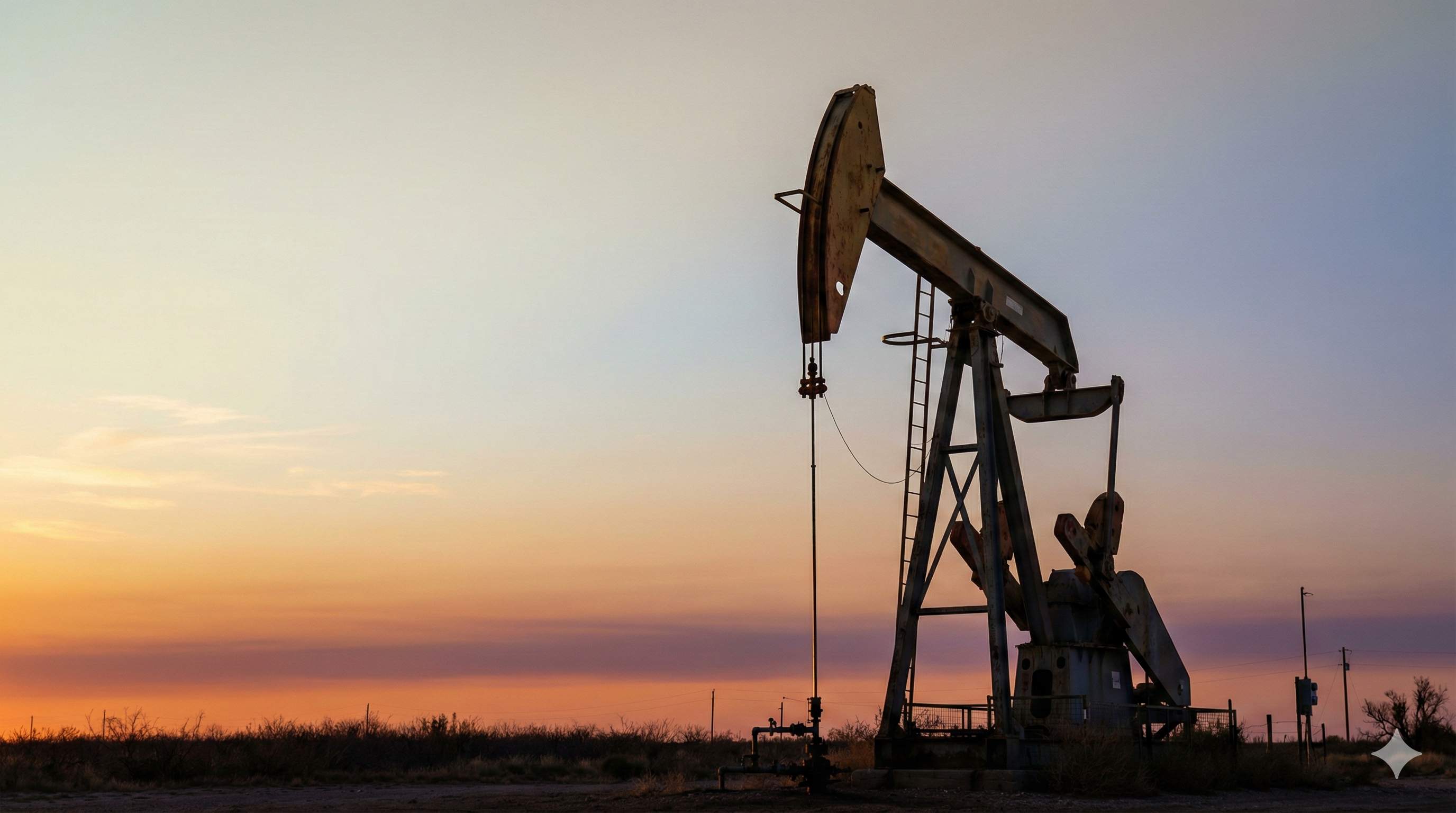 Oil pumpjack at sunset in Scott City, Kansas