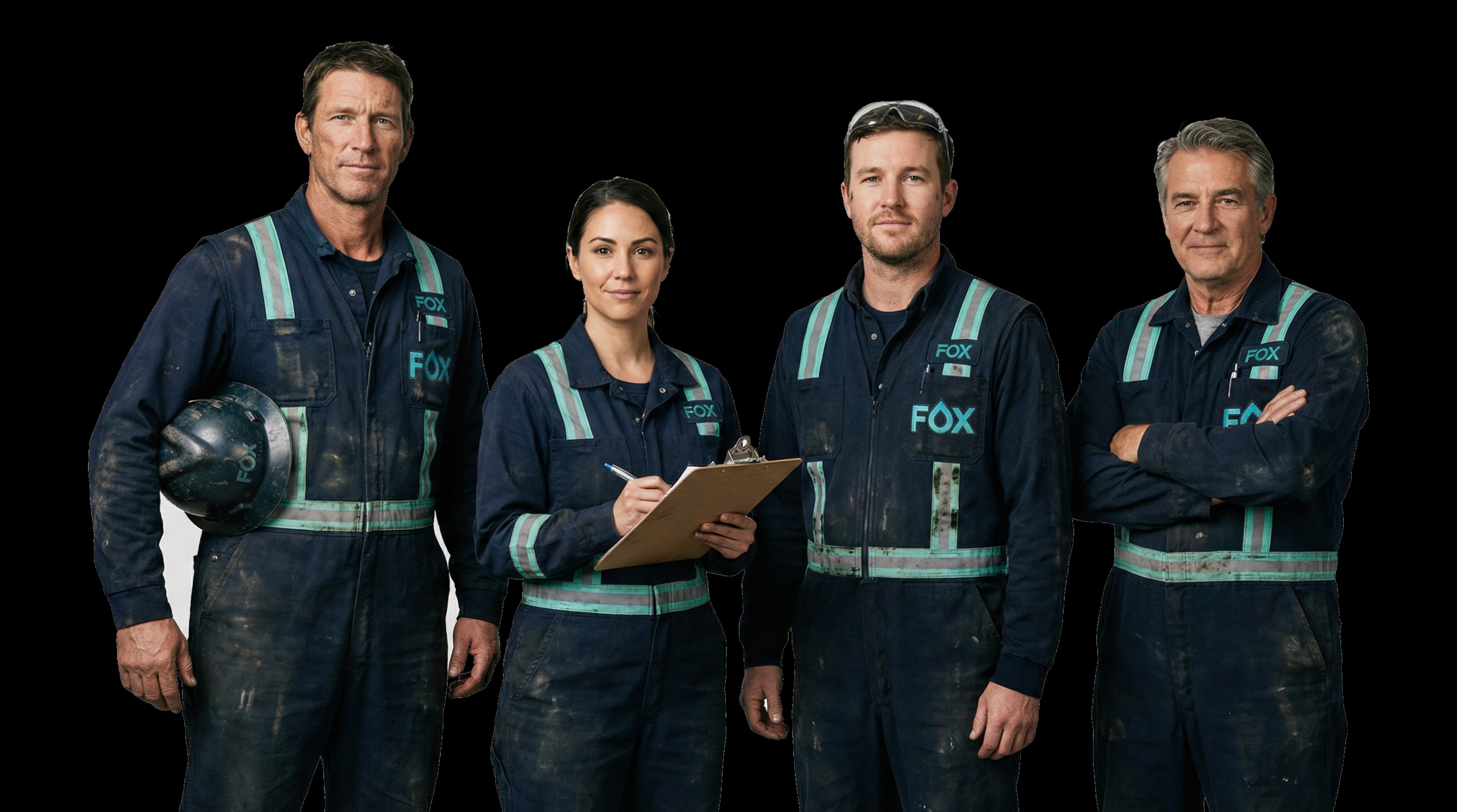 Four Fox Energy team members in branded work gear